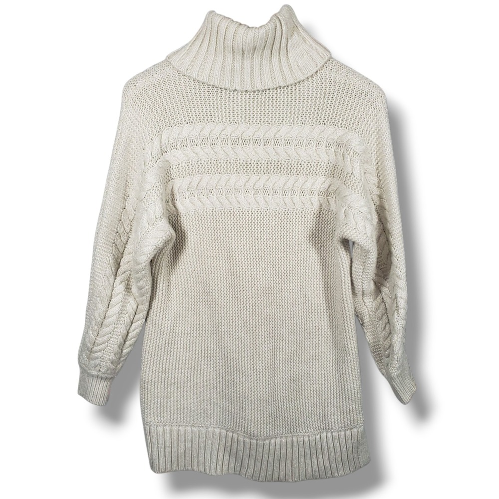 Simply Vera S Oversized Chunky Knit Cottagecore Cable Turtleneck Sweater - Picture 5 of 8